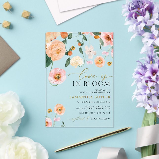 Love is in Bloom Poppies Flowers Bridal Shower Acrylic Invitations (Insitu (Wedding))
