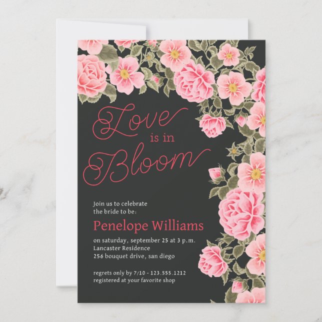 LOVE IS IN BLOOM PRETTY PINK WILD ROSES INVITATION (Front)