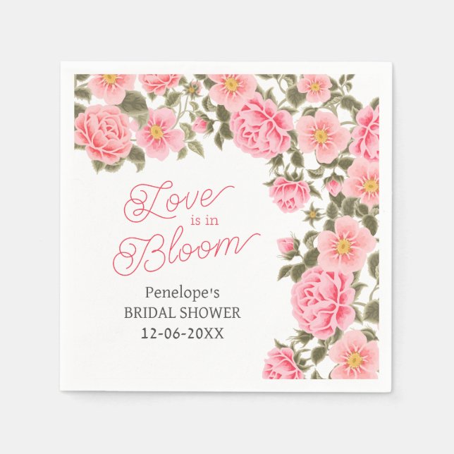 LOVE IS IN BLOOM PRETTY PINK WILD ROSES NAPKIN (Front)