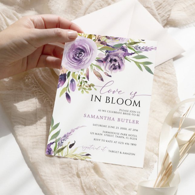 Love is in Bloom Purple Rose Floral Bridal Shower Invitation (Creator Uploaded)