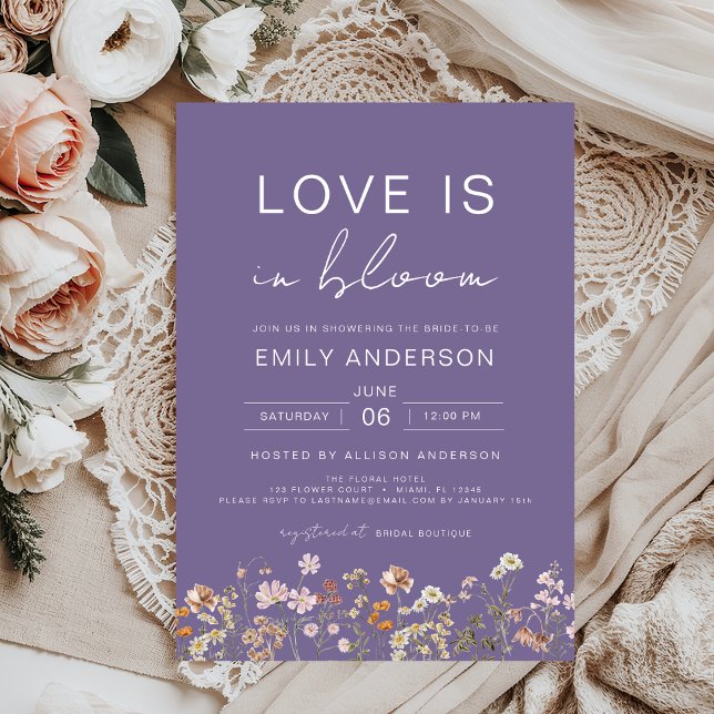 Love is in Bloom Purple Wildflower Bridal Shower Invitation (Creator Uploaded)