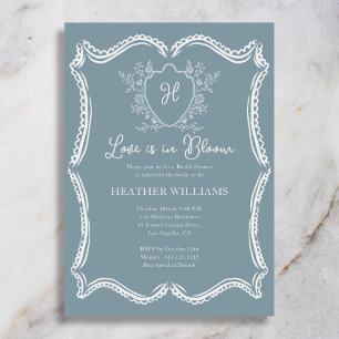 Love Is In Bloom Regency Crest Blue Bridal Shower Invitation