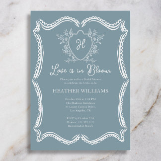 Love Is In Bloom Regency Crest Blue Bridal Shower Invitation