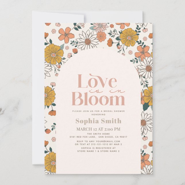 Love is in Bloom Retro Floral Arch Bridal Show Invitation (Front)