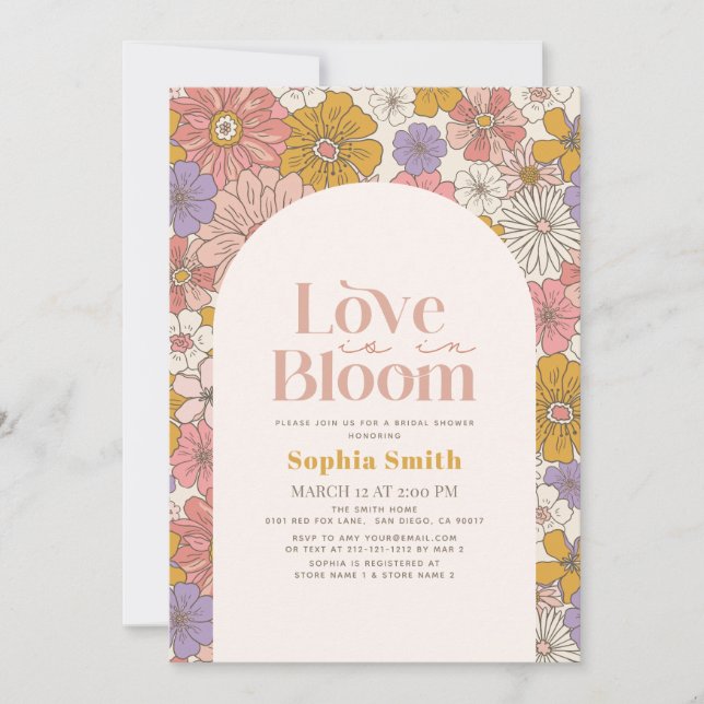Love is in Bloom Retro Floral Arch Bridal Shower Invitation (Front)