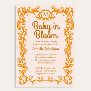 Love is in Bloom Retro Script Floral Baby Shower Invitation