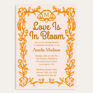 Love is in Bloom Retro Script Floral Bridal Shower Invitation