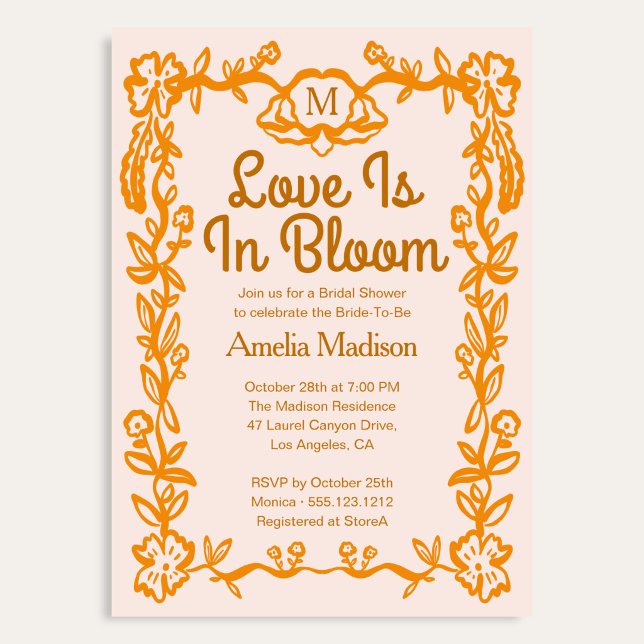 Love is in Bloom Retro Script Floral Bridal Shower Invitation (Creator Uploaded)