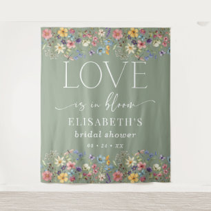 Love Is in Bloom Sage Green Bridal Shower Backdrop Tapestry
