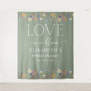 Love Is in Bloom Sage Green Bridal Shower Backdrop Tapestry