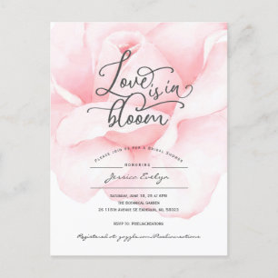 Love is in bloom, simple modern bridal shower invi invitation postcard