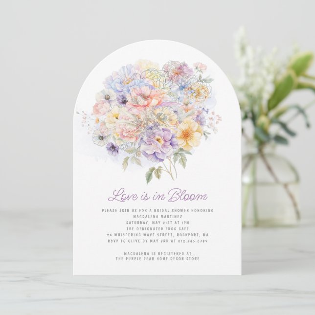 Love is in Bloom Spring Floral Arch Bridal Shower Invitation (Standing Front)