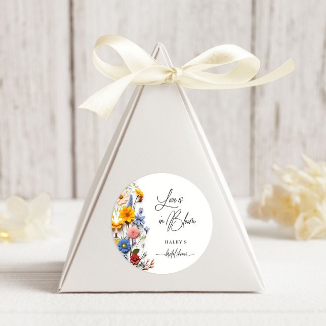 Love Is In Bloom Spring Floral Bridal Shower Classic Round Sticker (Creator Uploaded)
