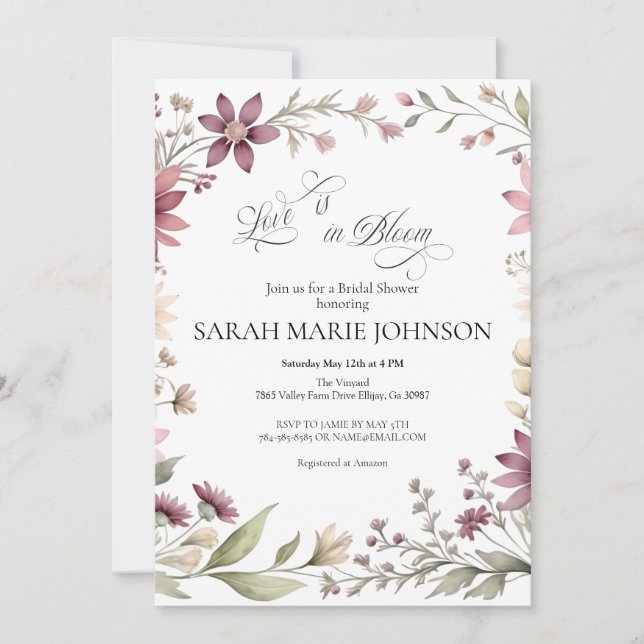 Love is in Bloom Spring Floral Bridal Shower Invitation (Front)
