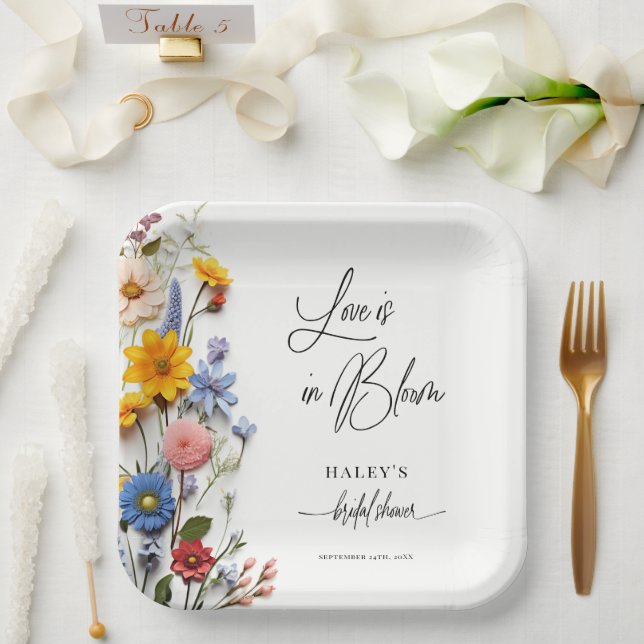 Love Is In Bloom Spring Floral Bridal Shower Paper Plate (Wedding)