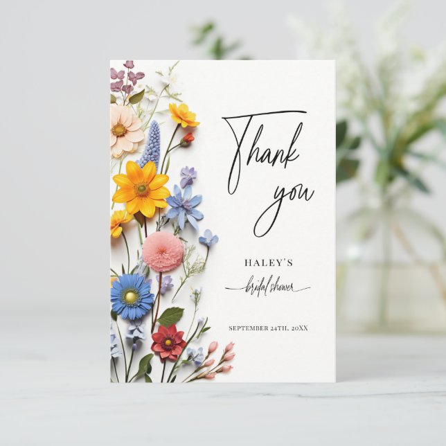 Love Is In Bloom Spring Floral Bridal Shower Thank You Card (Standing Front)