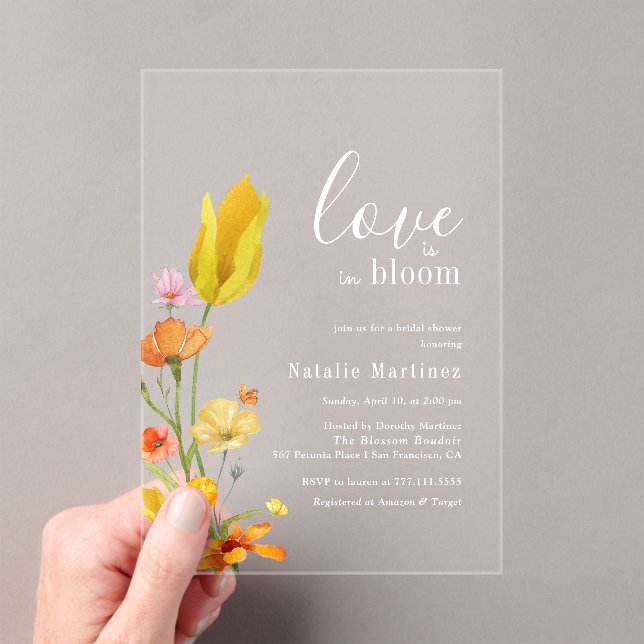 Love is in Bloom Spring Wildflower Bridal Shower Acrylic Invitations (Insitu (Handheld))