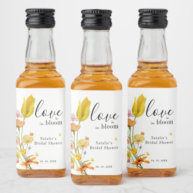 Love is in Bloom Spring Wildflower Bridal Shower Liquor Bottle Label (Bottles)