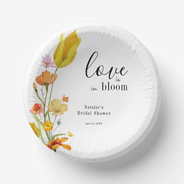 Love is in Bloom Spring Wildflower Bridal Shower Paper Plate (Front)