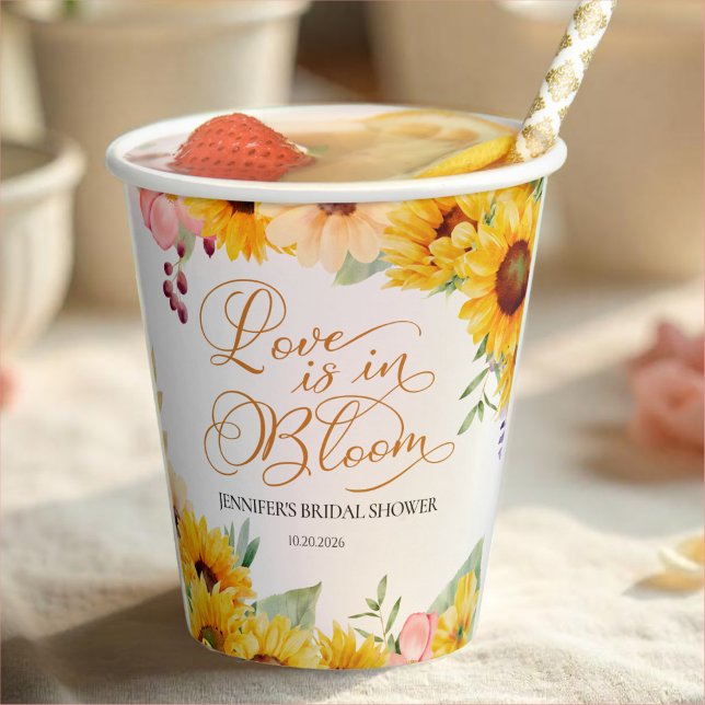 Love Is In Bloom | Sunflower Bridal Shower Paper Cups (Creator Uploaded)