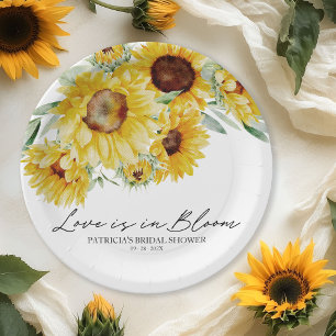 Love Is In Bloom Sunflower Bridal Shower Paper Plate