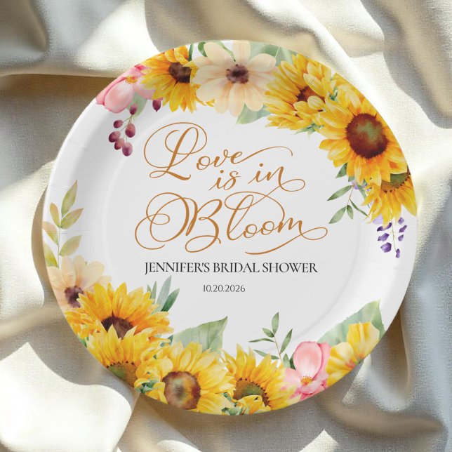 Love Is In Bloom | Sunflower Bridal Shower Paper Plate (Creator Uploaded)