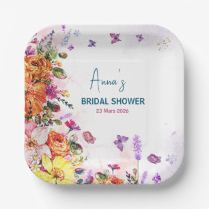 Love Is in Bloom Watercolor Bridal Shower Floral Paper Plate