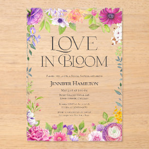 Love is in Bloom   Watercolor Floral Bridal Shower Acrylic Invitations