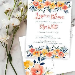 Love is in Bloom Watercolor Floral Bridal Shower Invitation Postcard