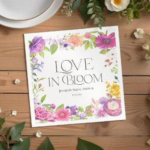 Love is in Bloom Watercolor Floral Bridal Shower Napkin