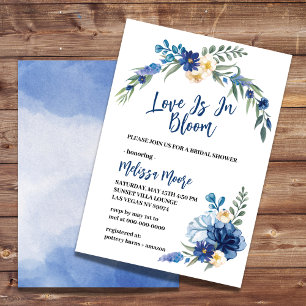 Love Is In Bloom Watercolor Royal Blue Flower Invitation