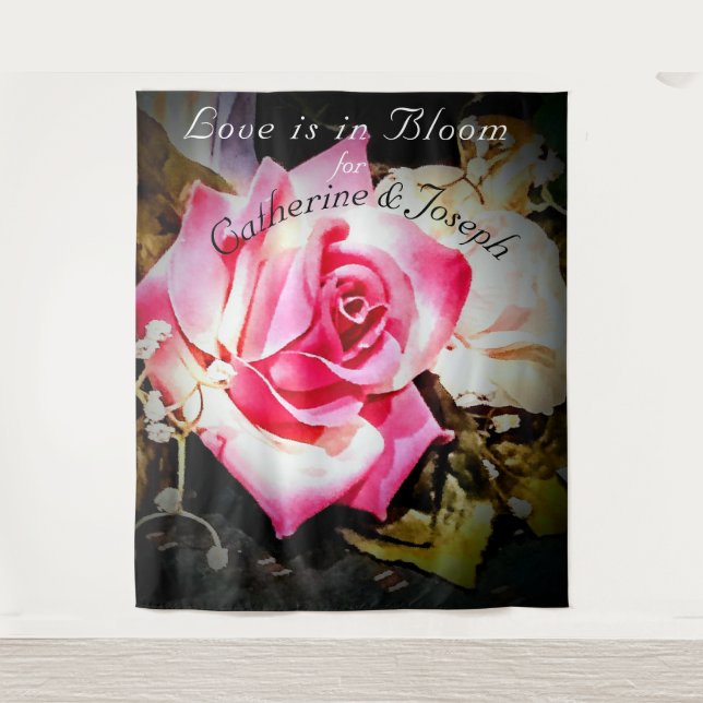 Love is in Bloom Wedding Backdrop Tapestry (Front)