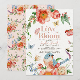 Love is in Bloom Wildflower Bird Bridal Shower Invitation