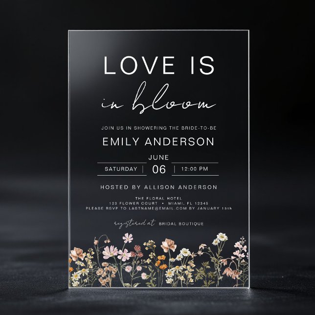 Love is in Bloom Wildflower Bridal Shower Acrylic Invitations (Creator Uploaded)