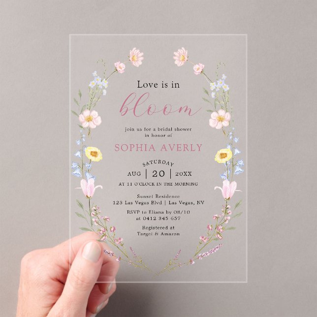Love Is In Bloom Wildflower Bridal Shower Acrylic Invitations (Insitu (Handheld))