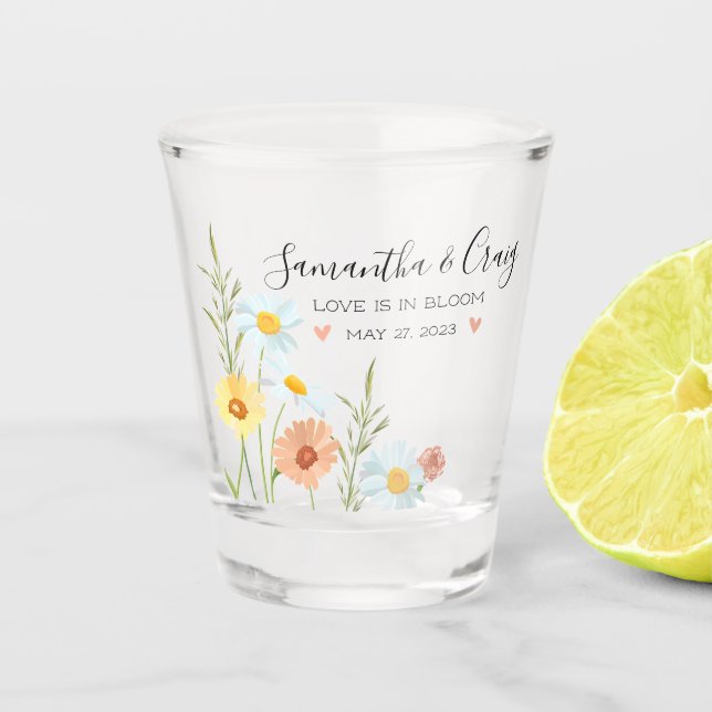 Love is In Bloom Wildflower Daisy  Shot Glass (Front)