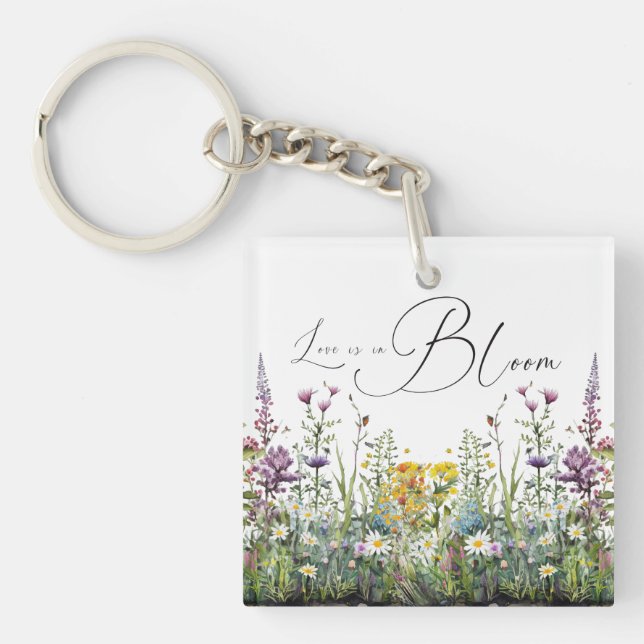 Love is in Bloom Wildflower Floral Bridal Shower Key Ring (Front)