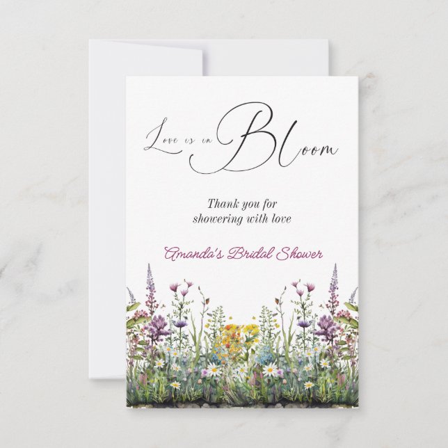 Love is in Bloom Wildflower Floral Bridal Shower Thank You Card (Front)