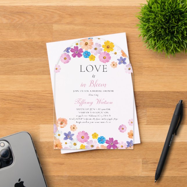Love is in Bloom Wildflower Garden Bridal Shower Acrylic Invitations (Insitu (Invitation Card))