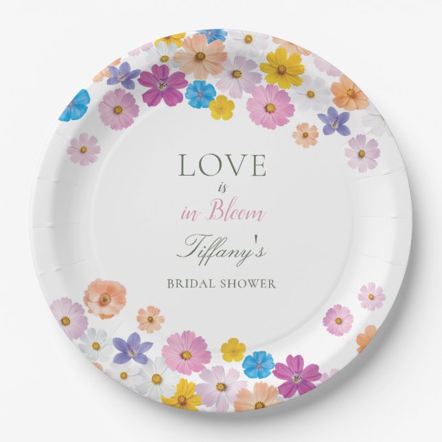Love is in Bloom Wildflower Garden Bridal Shower Paper Plate (Front)