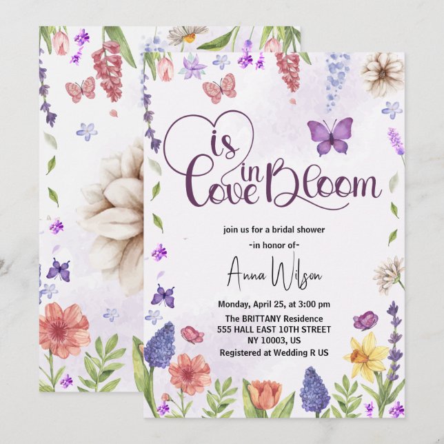 love is in bloom wildflower spring bridal shower invitation (Front/Back)