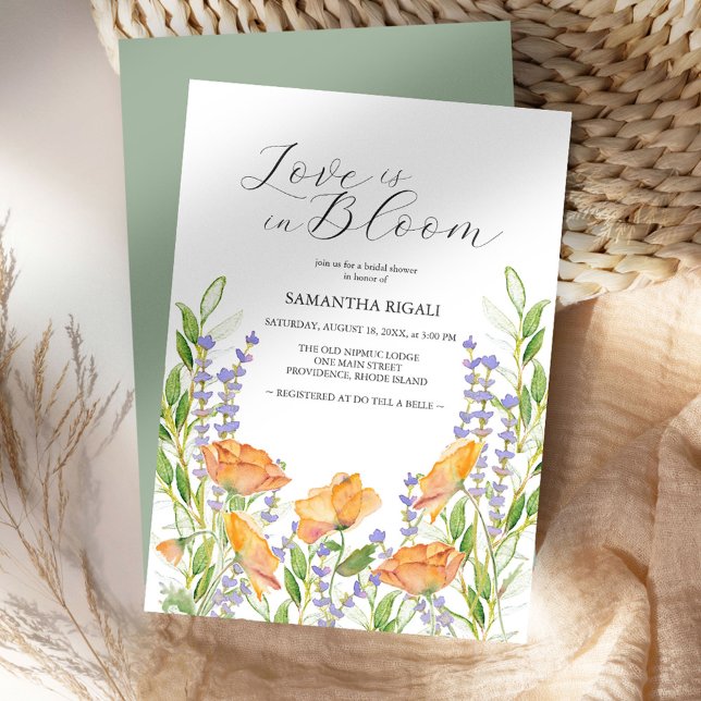 Love is in Bloom – Wildflowers Bridal Shower (Love is in bloom bridal shower invitations features watercolor floral art by Victoria Grigaliunas)