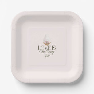 Love Is In Every Bite Wedding Pink Favour Seal Paper Plate