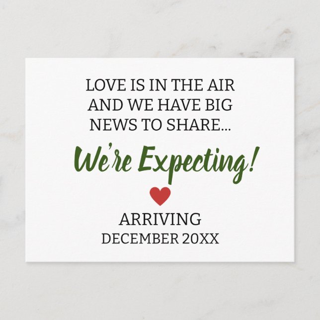 Love is in the air and we have big news pregnancy  postcard (Front)