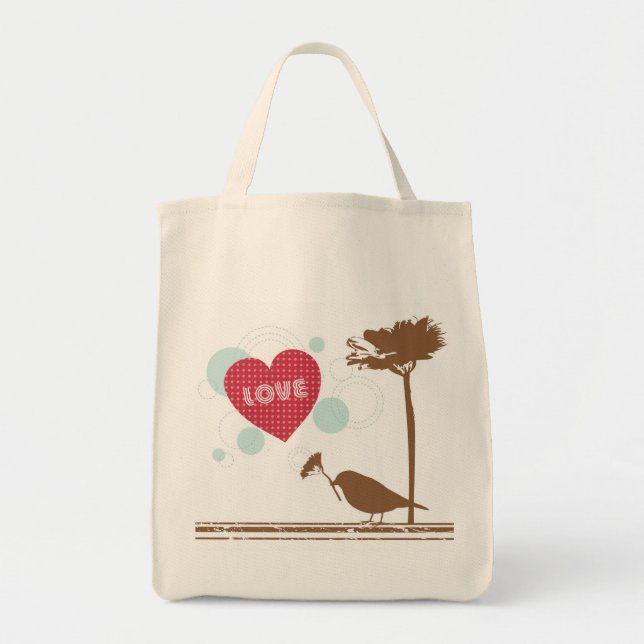 Love Is In The Air Bird Design Grocery Tote (Front)