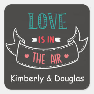 Love Is In The Air Black Chalkboard Personalised Square Sticker