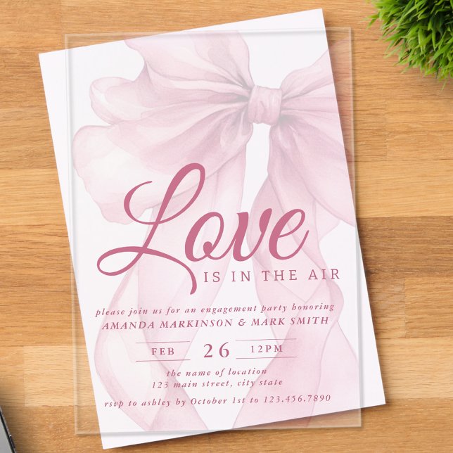 Love Is In The Air Bow Mauve Engagement Party Acrylic Invitations (Creator Uploaded)