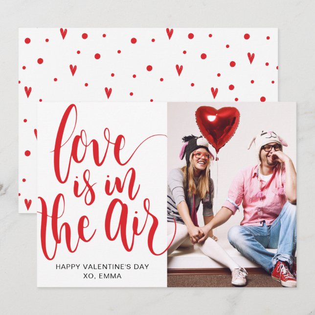 Love Is In The Air Custom Valentine's Day Photo Holiday Card (Front/Back)