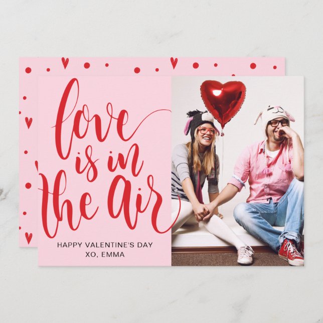 Love Is In The Air Custom Valentine's Day Photo Holiday Card (Front/Back)