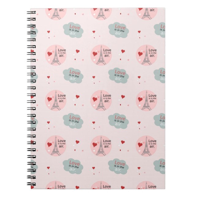Love is in the air eiffel tower and hearts pattern notebook (Front)